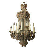 Antique Large Ornate Gilt Metal Eighteen-Light Chandelier