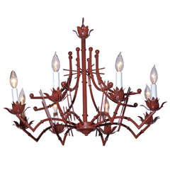 Red Faux Bamboo Tole Chandelier