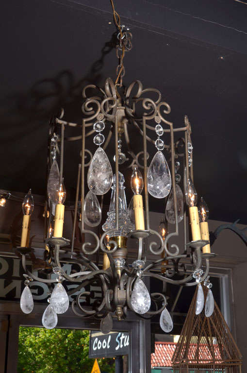 Rock Crystal and Wrought Iron Chandelier