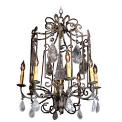 Rock Crystal and Wrought Iron Chandelier