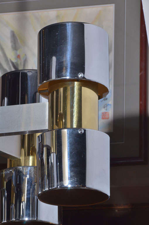 Late 20th Century Chrome and brass Chandelier in the style of Paul Evans