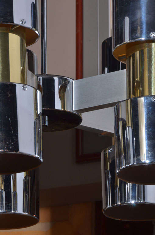 Chrome and brass Chandelier in the style of Paul Evans 1