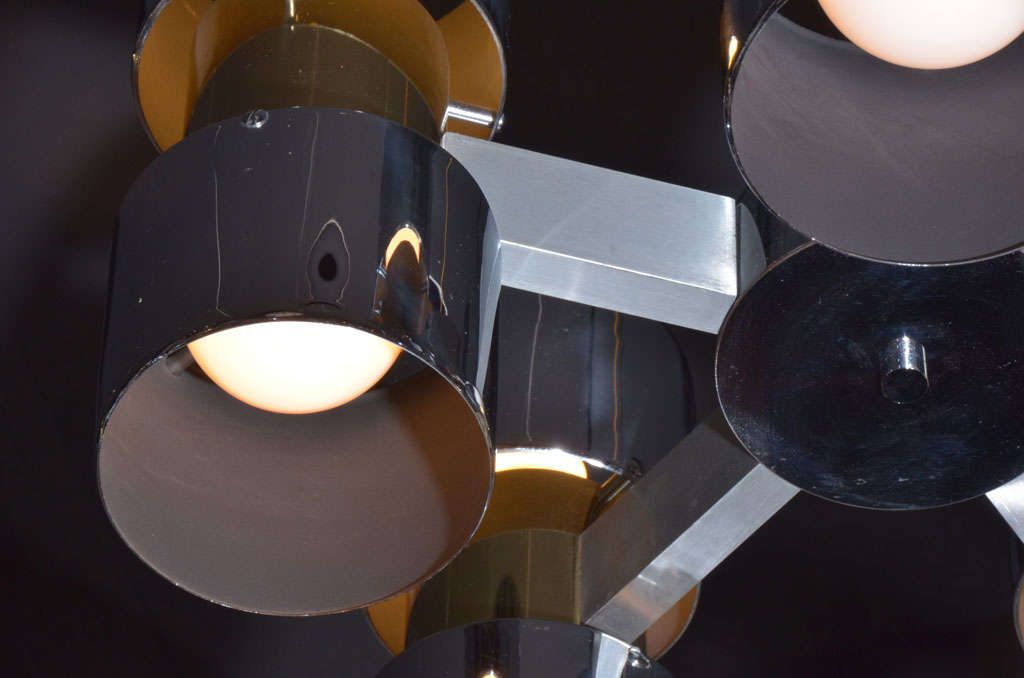 Chrome and brass Chandelier in the style of Paul Evans 4
