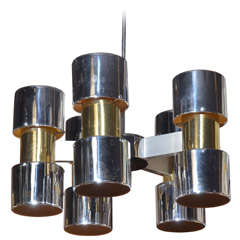 Chrome and brass Chandelier in the style of Paul Evans