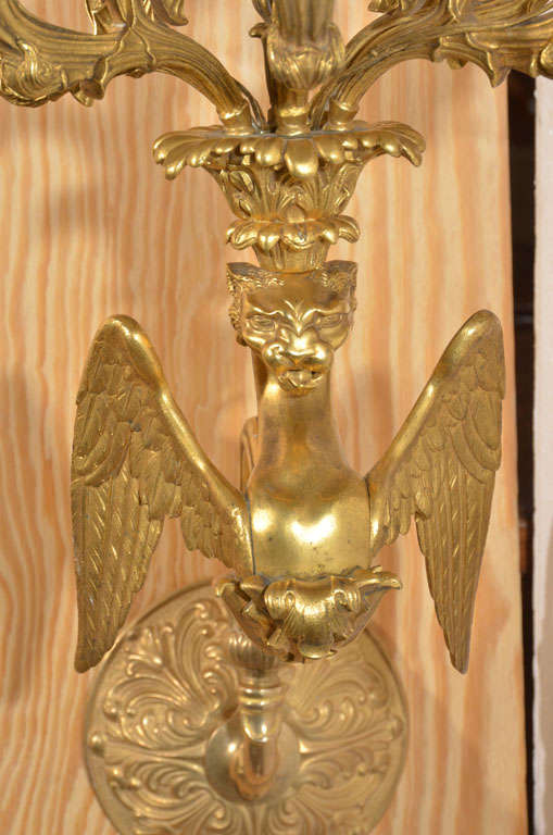 18th Century and Earlier Winged Gargoyle Wall Mounted Candelabra, Electrified For Sale