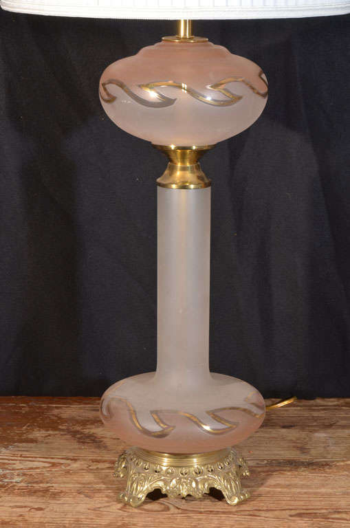 Mid-20th Century Pair of 1950's Delicate Pink Satin Glass Table Lamps. For Sale