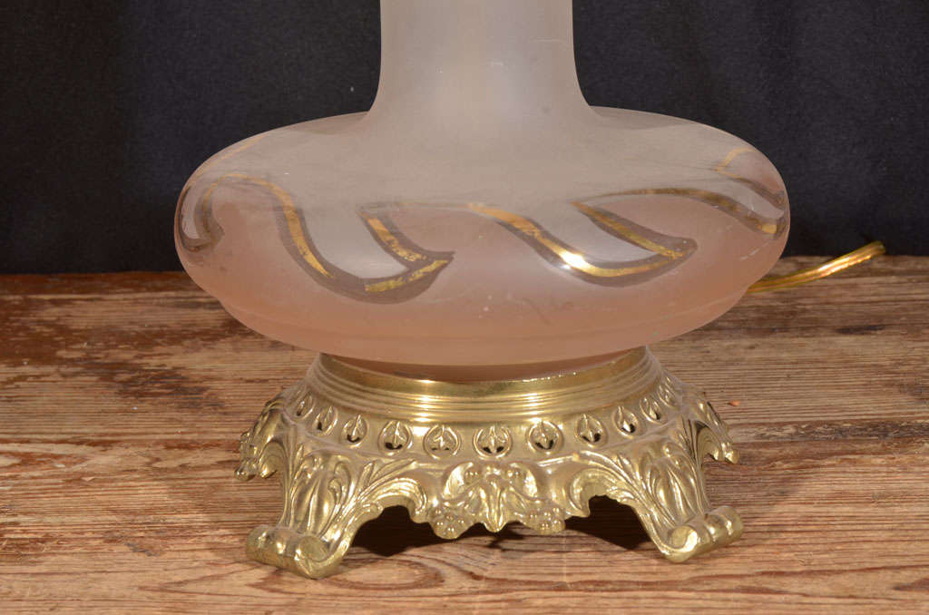 Pair of 1950's Delicate Pink Satin Glass Table Lamps. For Sale 1