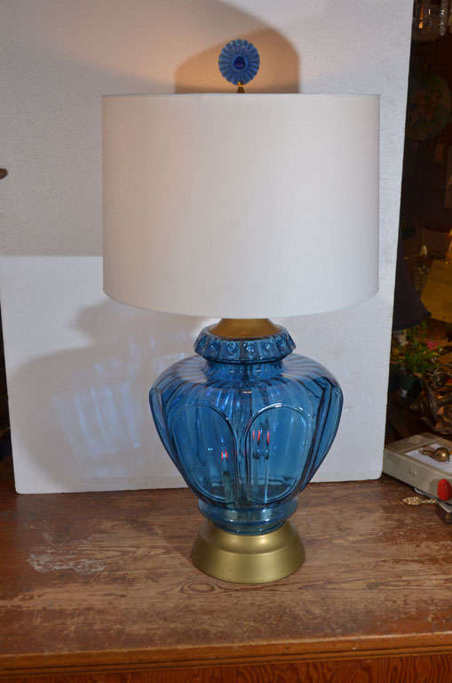Pair Of Mid Century Blue Glass Lamps For At 1stdibs Retro Over Sized Blue Glass Table Lamps Lighted Inside With A Flicker Flame