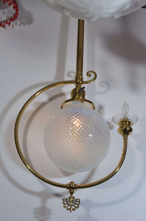 Two Light, Victorian Gas Pendant, electrified, original opalescent glass 8