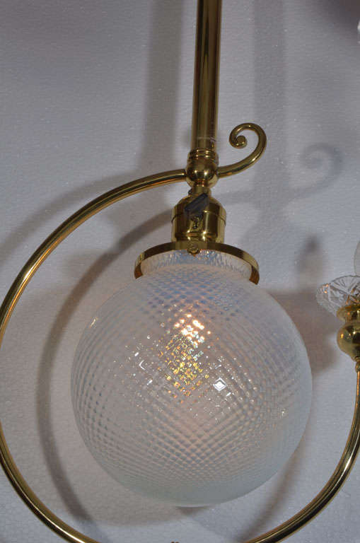 Brass Two Light, one electric with single gas, electrified pendant