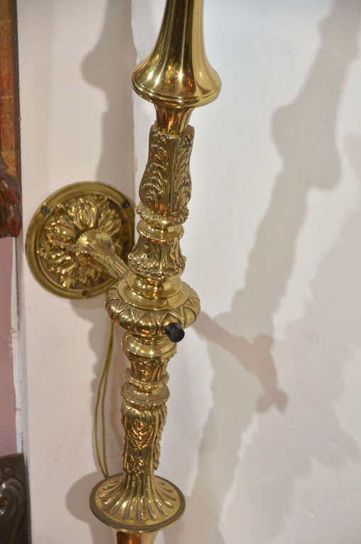 Mid-20th Century Pair of Cast Brass Torch Wall Sconce For Sale