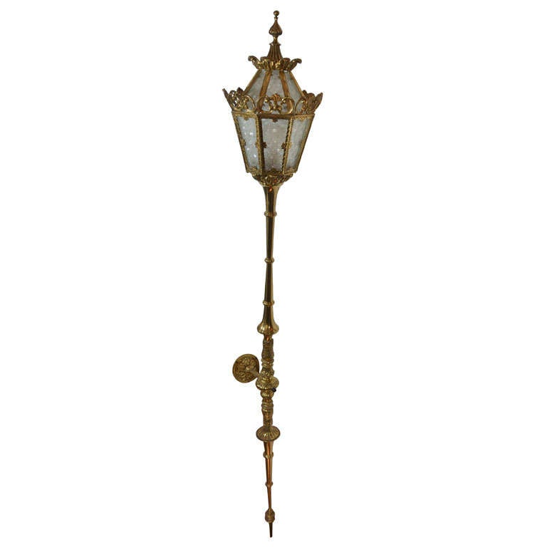 Pair of Cast Brass Torch Wall Sconce For Sale