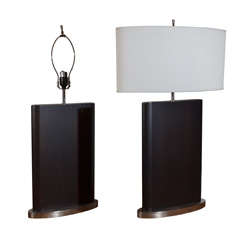 Vintage Incredible Pair of Mid Century Moderne Black Oval Wooden Lamps