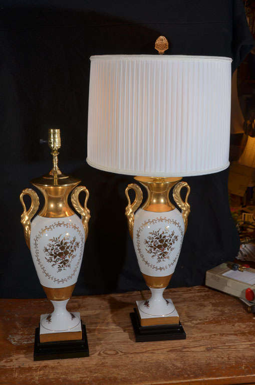 Isco Japan, Hand Painted Vintage Classic Table Lamps, Pair