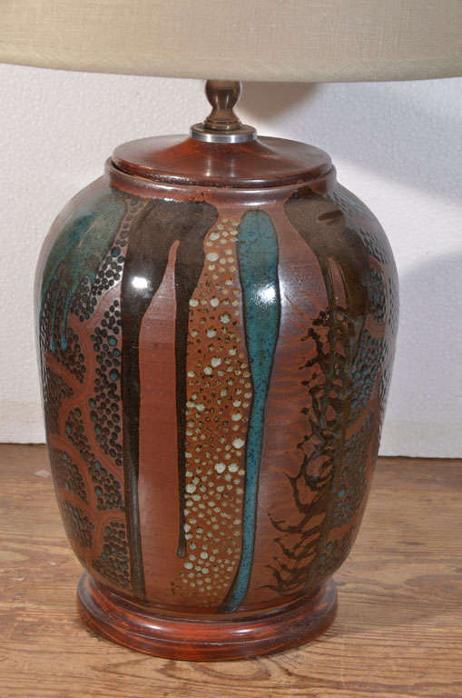 American Hand Made Pottery Table Lamp For Sale