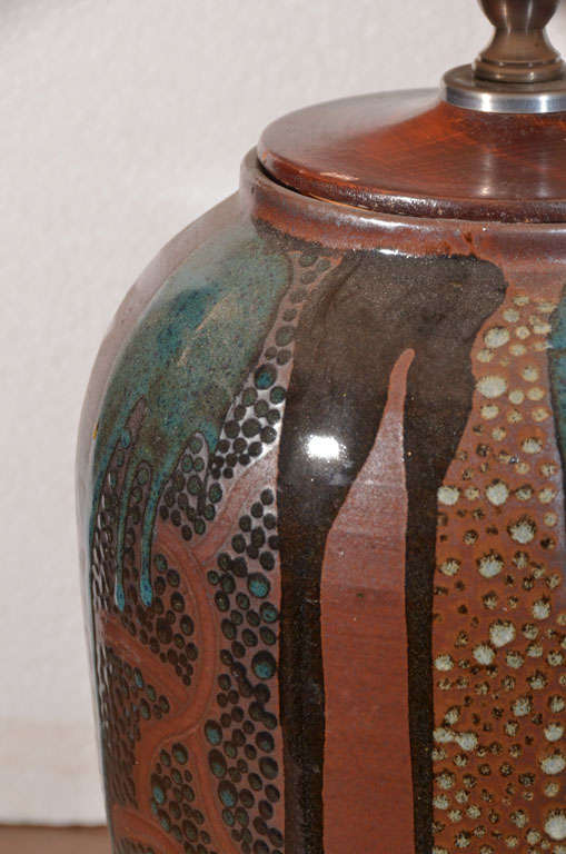 Mid-20th Century Hand Made Pottery Table Lamp For Sale