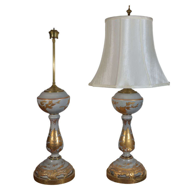 Pair of Exquisite, Electrified, Retrofitted English Oil Lamps For Sale at 1stDibs