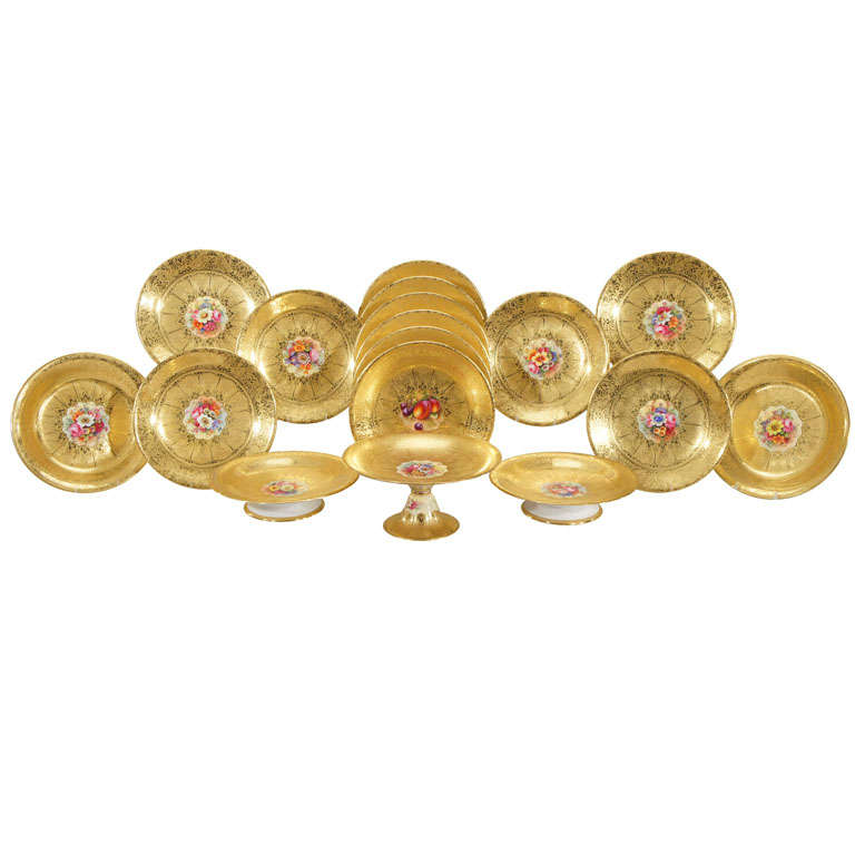Royal Worcester Servizio da dessert dorato dipinto a mano per Asprey's-17 pezzi