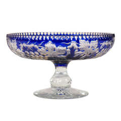 Stevens & Williams 3 Color Overlay Cut to Clear Footed Compote