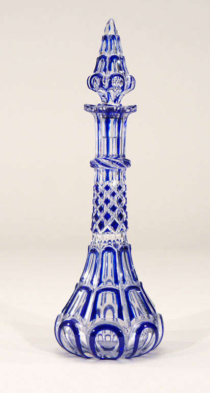 Pair of 19th Century English Cobalt Overlay Cut to Clear Decanters In Excellent Condition In Great Barrington, MA