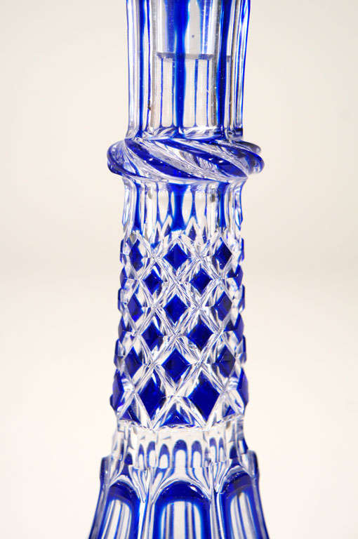 Pair of 19th Century English Cobalt Overlay Cut to Clear Decanters 2