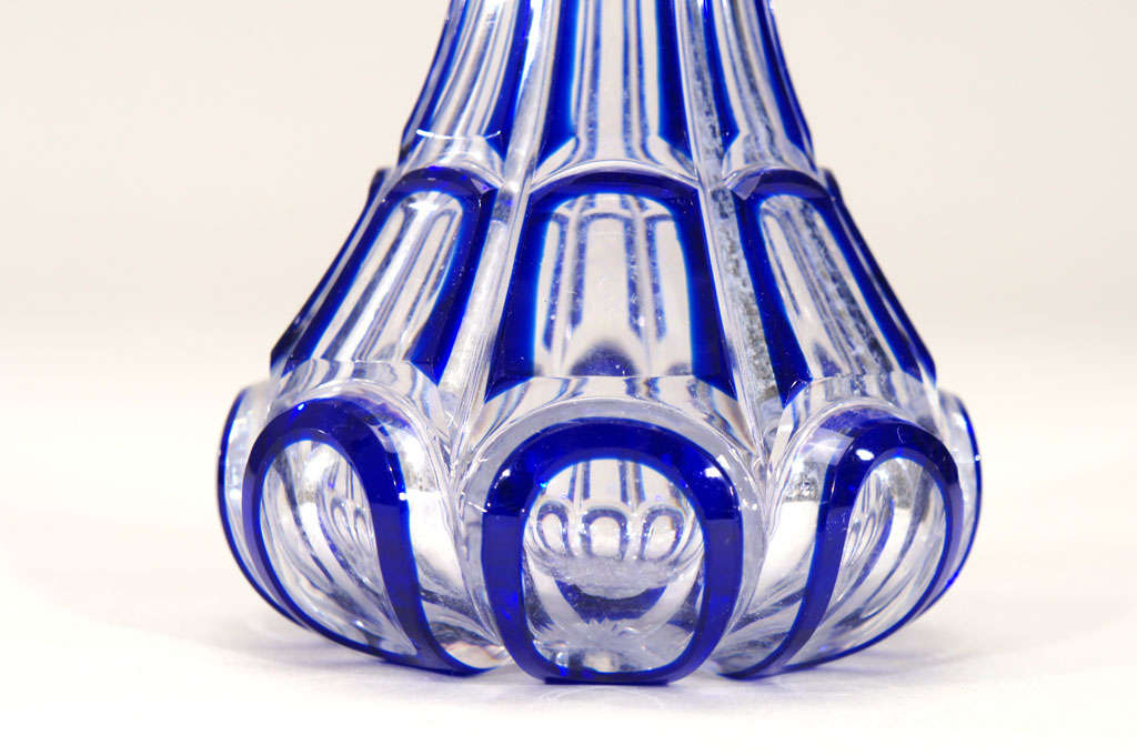Pair of 19th Century English Cobalt Overlay Cut to Clear Decanters 3