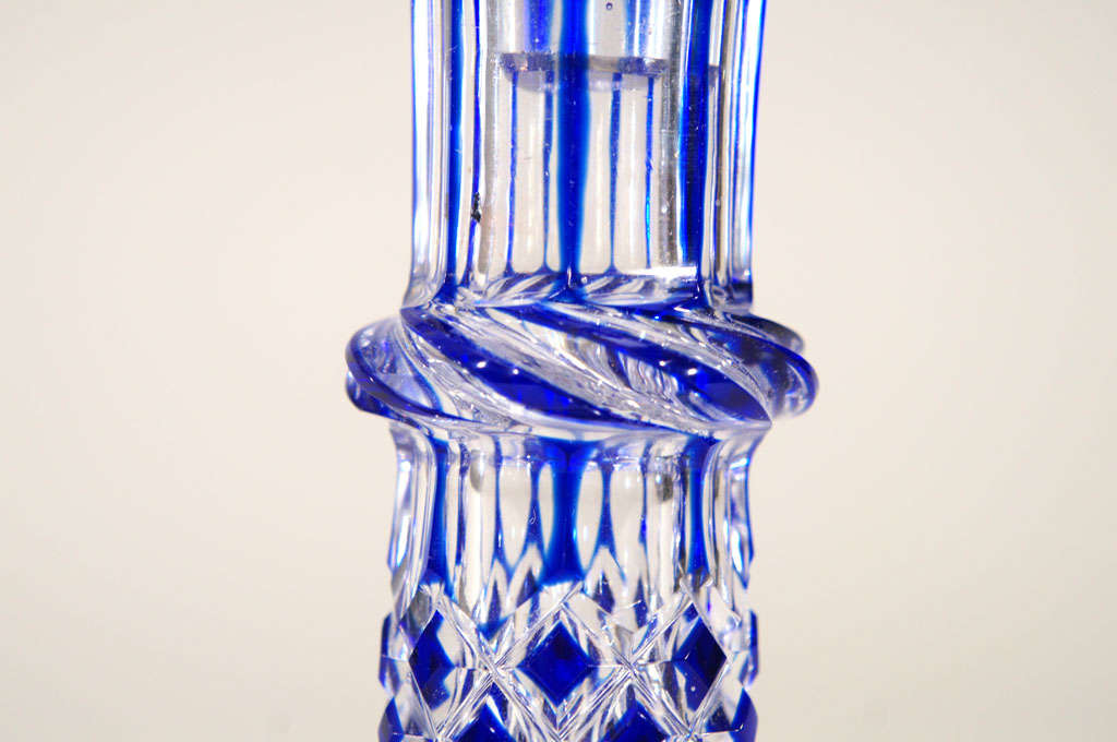 Pair of 19th Century English Cobalt Overlay Cut to Clear Decanters 4