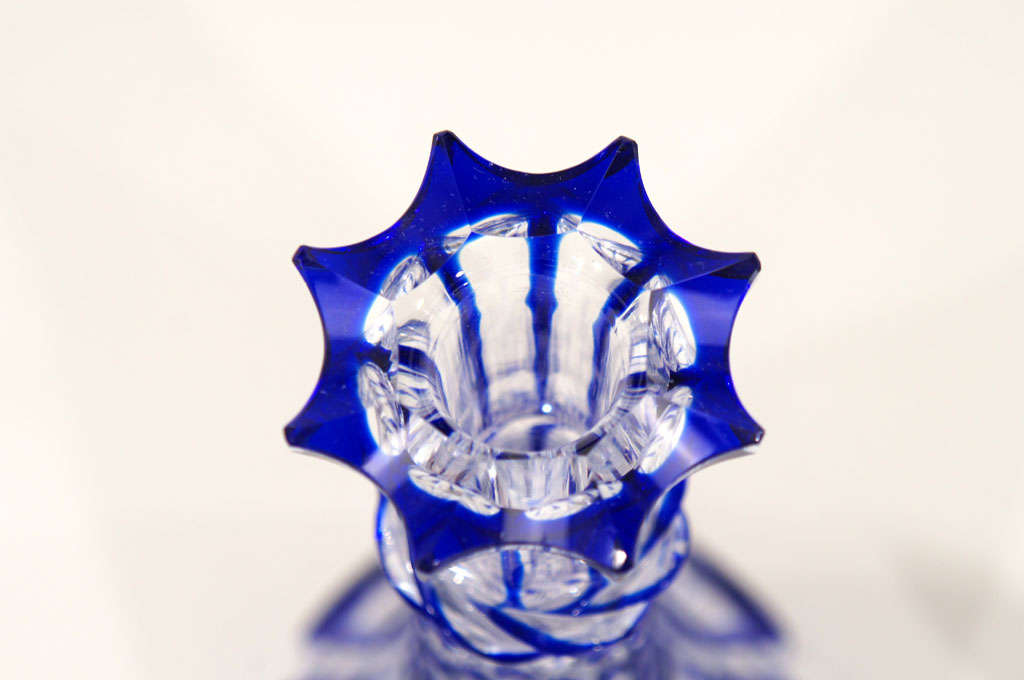 Pair of 19th Century English Cobalt Overlay Cut to Clear Decanters 5