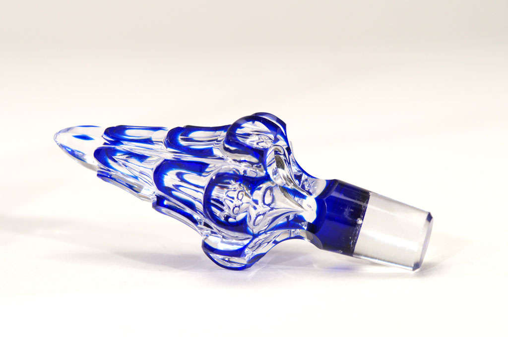 Pair of 19th Century English Cobalt Overlay Cut to Clear Decanters 6