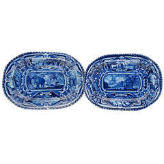 Antique R. Hall Blue & White Transfer "Quadrupeds" Platters