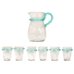Unusual Hand Blown Crystal Beverage Set W/ Applied Bows 5
