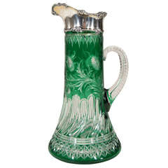 Stevens & Williams Green Overlay Cut to Clear Pitcher SS Mount