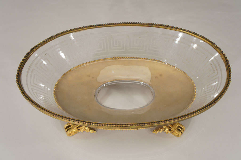 19th Century 19th C. French Bronze D'Ore & Crystal Oval Centerpiece