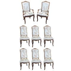 Set Of 6 Side And 2 Arm Louis XV Dining  Chairs