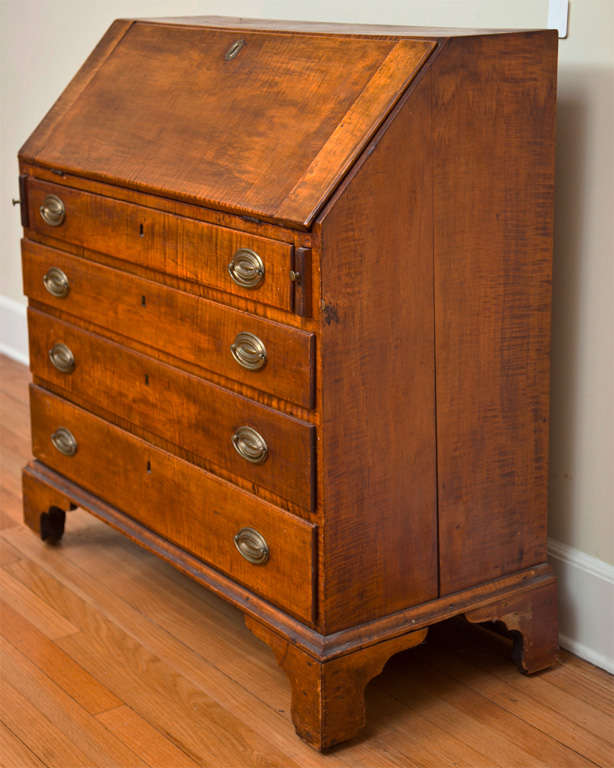 American 18th Century Tiger Maple Connecticut Desk For Sale