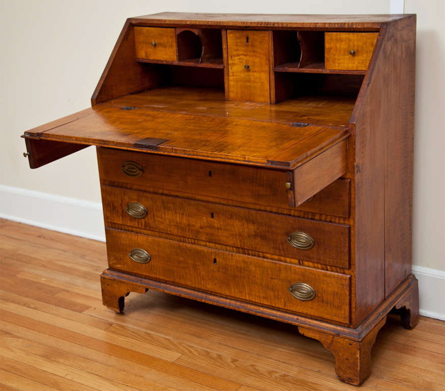 18th Century and Earlier 18th Century Tiger Maple Connecticut Desk For Sale