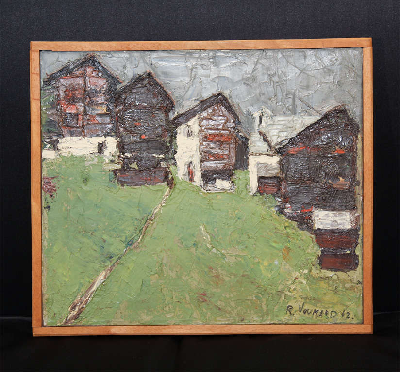 village, signed by artist Roger Voumard. Photo of artist on back.  