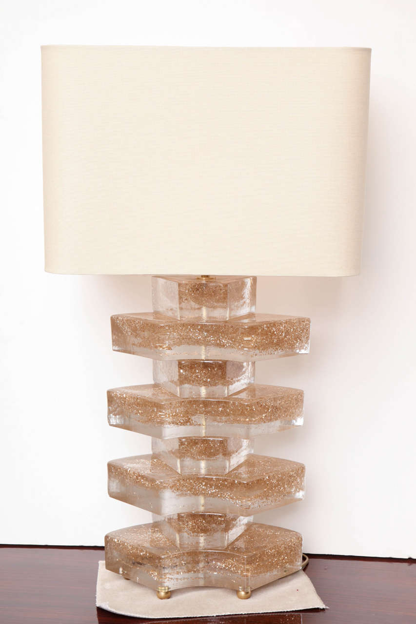 Pair of Deco Murano Table Lamps in Solid Gold Dust, Murano Blocks 1