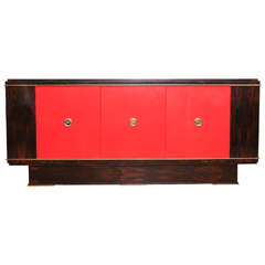 Art Deco Sideboard with Center Doors Wrapped in Red Leather