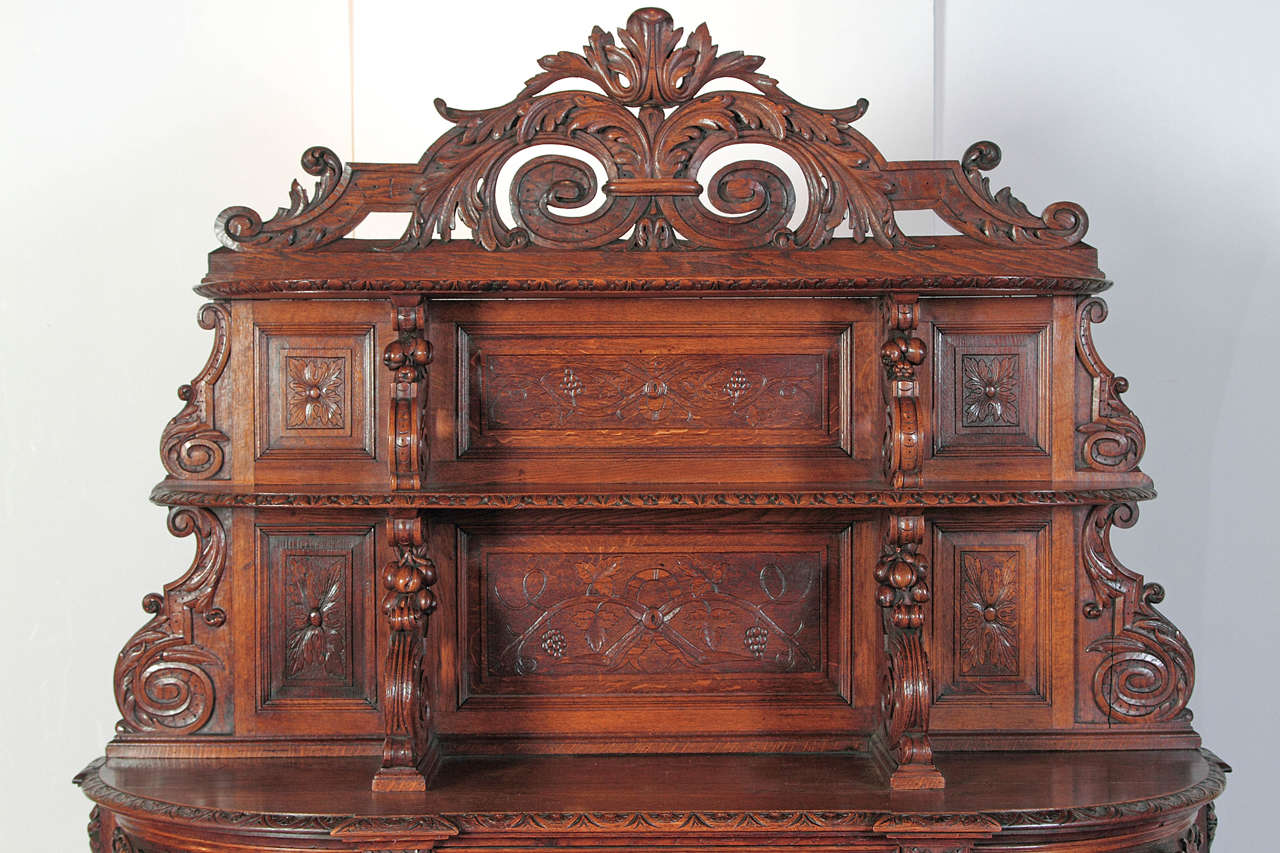 Black Forest Finely Carved Antique Hunting Buffet Cabinet