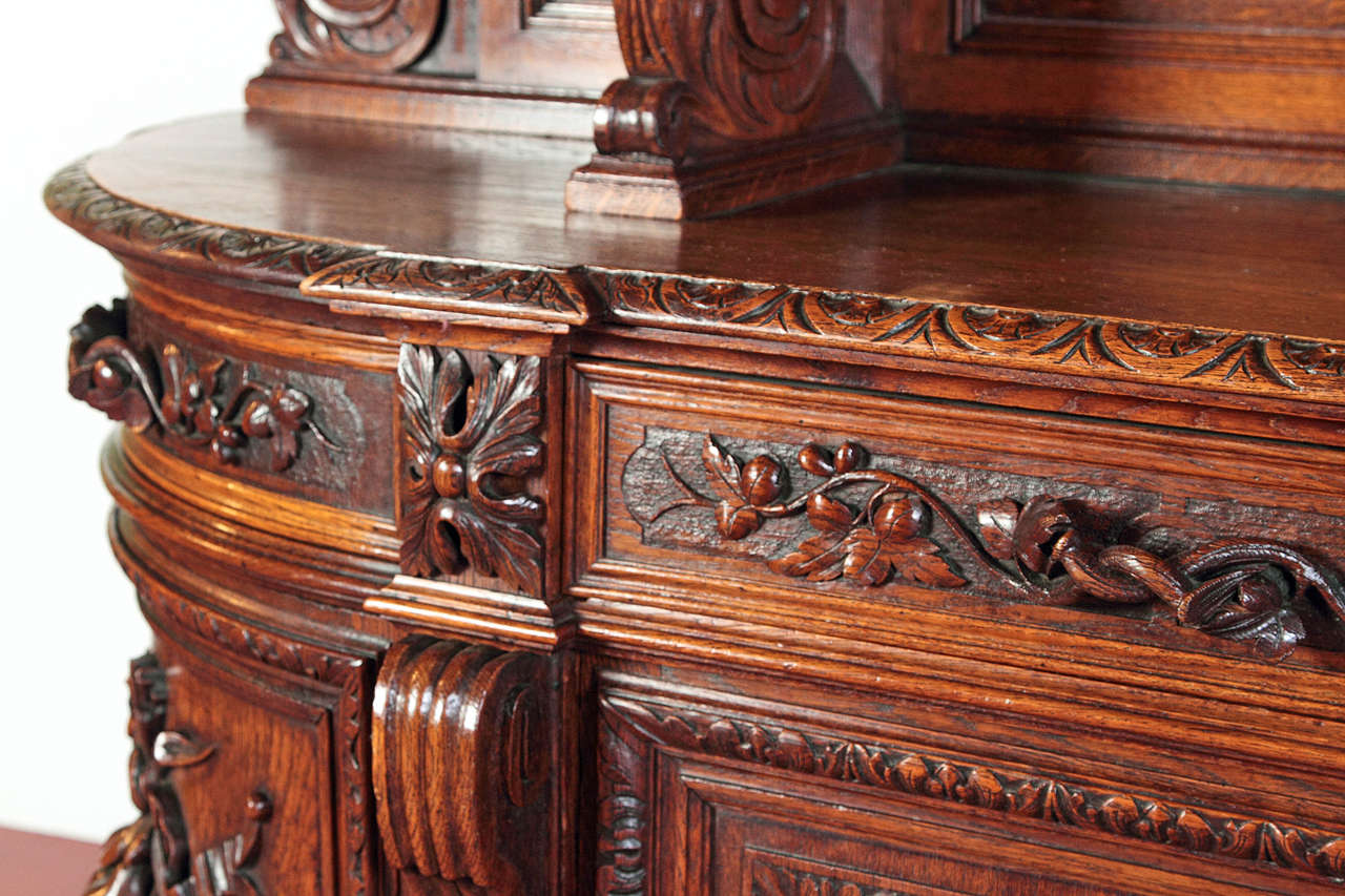 19th Century Finely Carved Antique Hunting Buffet Cabinet