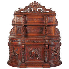 Finely Carved Antique Hunting Buffet Cabinet