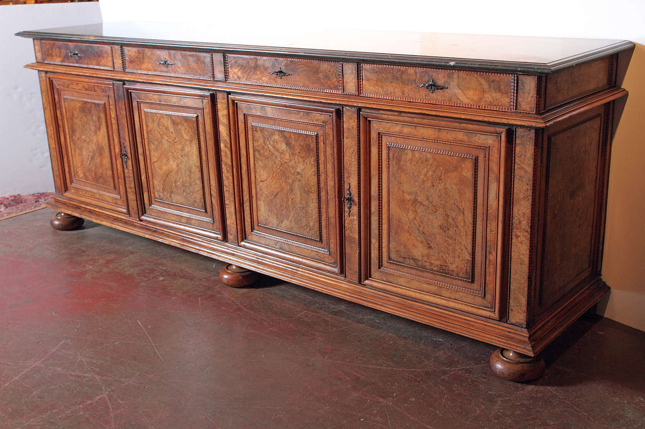 Antique French Walnut  Buffet Sideboard with Marble Top 2