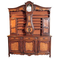 Antique Walnut French Clock Vaisselier Sideboard