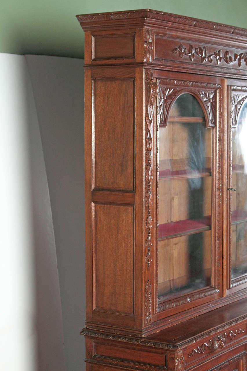 French Antique Carved Bookcase Bibliotheque with Glass doors at 1stDibs