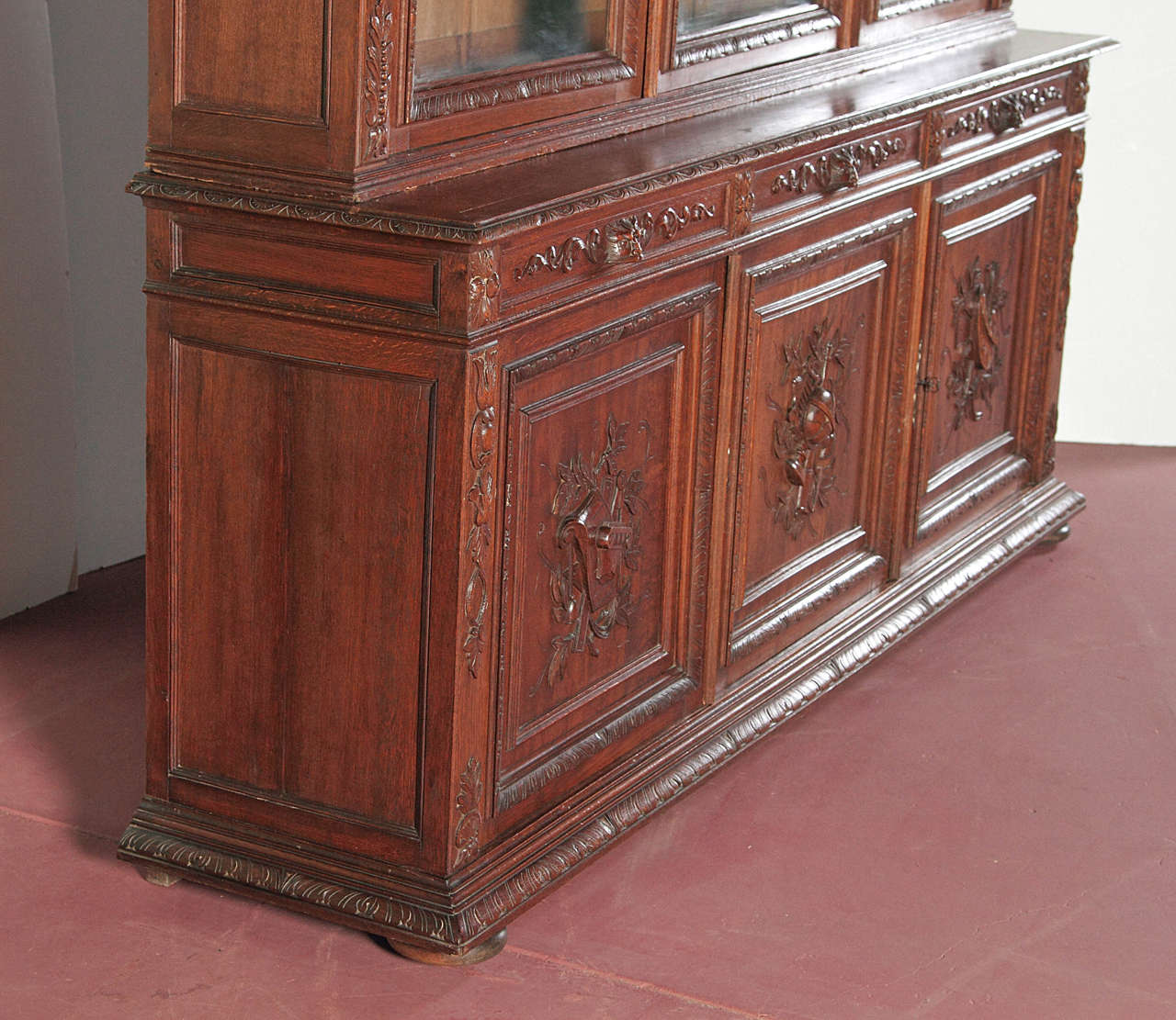 French Antique Carved Bookcase Bibliotheque with Glass doors at 1stDibs