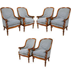 Set of Six Mahogany Empire Style Armchairs Attributed to Maison Jansen 3