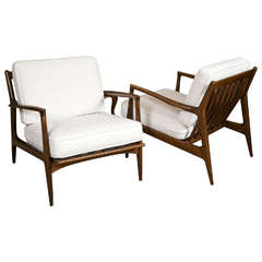 Signed Pair of Ib Kofod-Larsen Lounge Chairs, New Upholstery