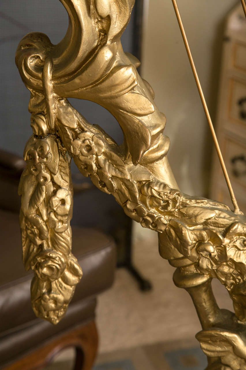 Rococo Standing Harp Sculpture Depicting Carved Angels or Putti Playing The Harp Cords