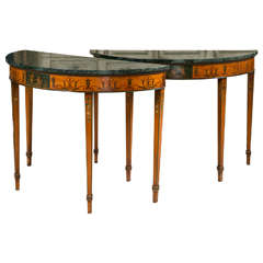 Pair of Neoclassical Style Marble Top Demi Lune Console
